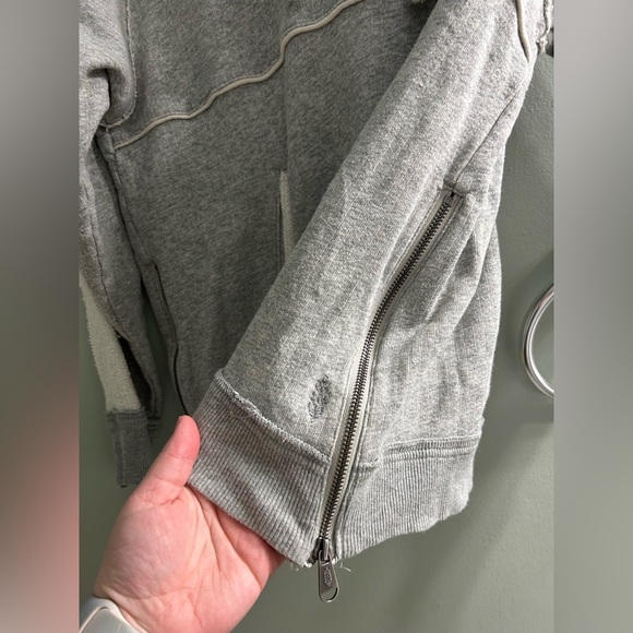 Free People "Trademark Hoodie" charcoal grey and textured off-white patchwork - Picture 7 of 9